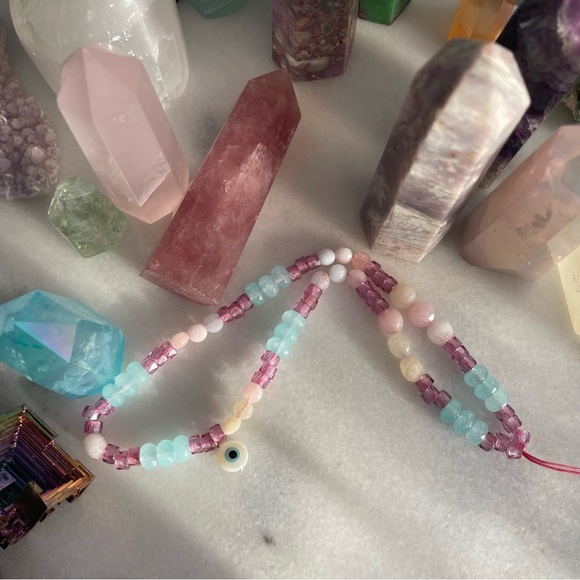 Y2K Cellphone Strap Beaded Evil Eye Pink & Blue Keychain Beaded Phone Charm 1/2 - Picture 4 of 5